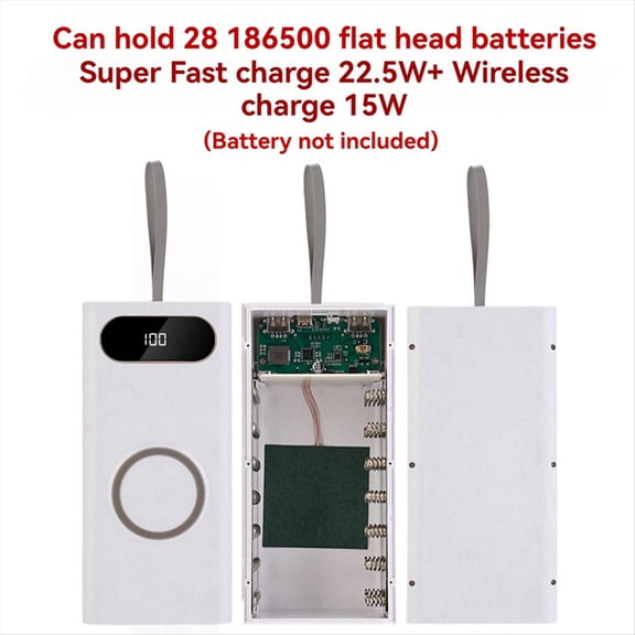 DIY 18650 Battery Box Fast Charging 22.5W with 15W Wireless Charging and LCD Display Detachable Mobile Power Box Kit B