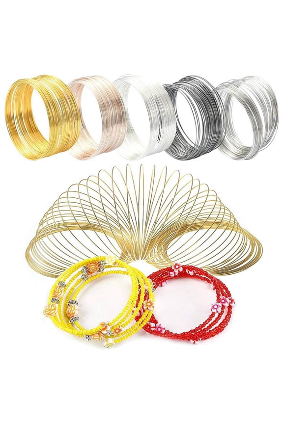 DIY 1Bag 300 Circles 5 Colors Steel Memory Wire Round for Collar Necklace Wrap Bracelets Making Mixed Color 22 Gauge 0.6mm 60mm inner diameter 60 circles/color