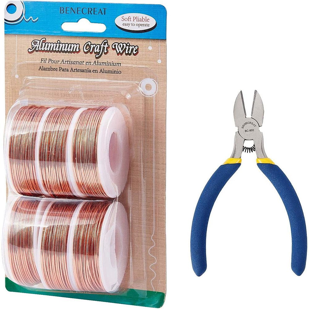 DIY 1Set Round Aluminum Wire with Iron Side Cutting Pliers Coconut Brown 12 Gauge 2mm 5.8m/roll 6 rolls DIY