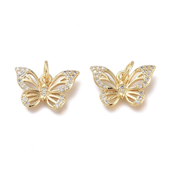 DIY 1pc Brass Micro Pave Clear Cubic Zirconia Charms with Jump Rings Long-Lasting Plated Butterfly Real 18K Gold Plated 14~15x9.5x2mm Jump Ring: 5x1mm Hole: 3.5mm