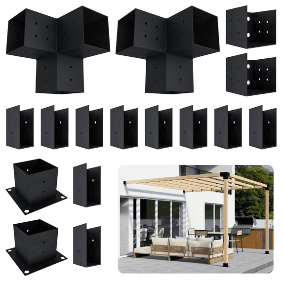 DIY 2-Post Pergola Kit for 10x8 Pergola with Roof Attached to House - Steel 4x4 Pergola Mounting Brackets (Lumber Not Included)