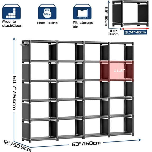 DIY 20 Cube Metal Book Shelf, Tall Black Cubicle Storage Rack, Multi-Purpose Storage Organizer, Sturdy Freestanding Bookcase for Home Office Bedroom Closet - Space-Saving Shelving