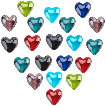 DIY 20 Pcs 20mm Heart Beads Handmade Lampwork Beads Spacer Glass Beads for Jewelry Making Mixed Color DIY