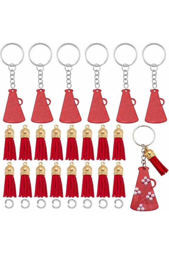DIY 20 Sets Cheer Keychains Cheerleader Keychain Bulk Megaphone Key Chains with Tassel Cheerleading Team Gift Acrylic Cheer Keychain for Crafts Classmates Teachers School Graduation Gift