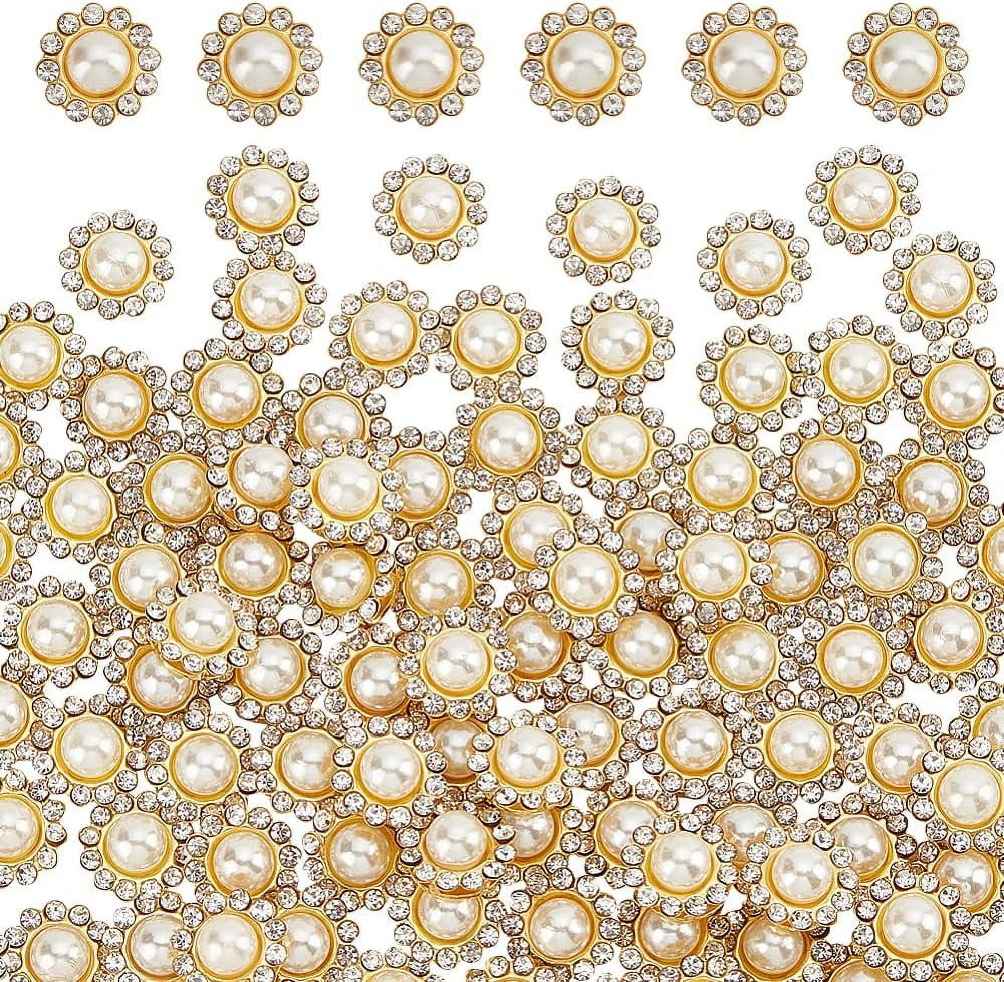 DIY 200 Pcs Crystal Pearl Buttons Flower Claw Cup Rhinestones Gold ...