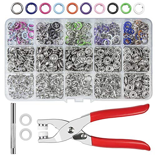 DIY 200 Sets Metal Snaps Buttons with Fastener Pliers Press Tool Kit for Sewing and Crafting (10 Colors,9.5mm) (Hollow)