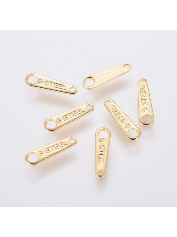 DIY 200pc 304 Stainless Steel Chain Tabs Chain Extender Connectors Golden 10x3x0.6mm Hole: 0.8mm and 1.6mm
