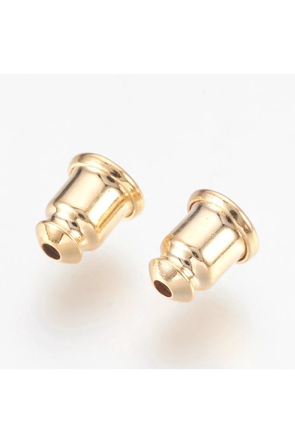 DIY 200pc Brass Ear Nuts Earring Backs Nickel Free Real 18K Gold Plated 6x5mm Hole: 0.6mm