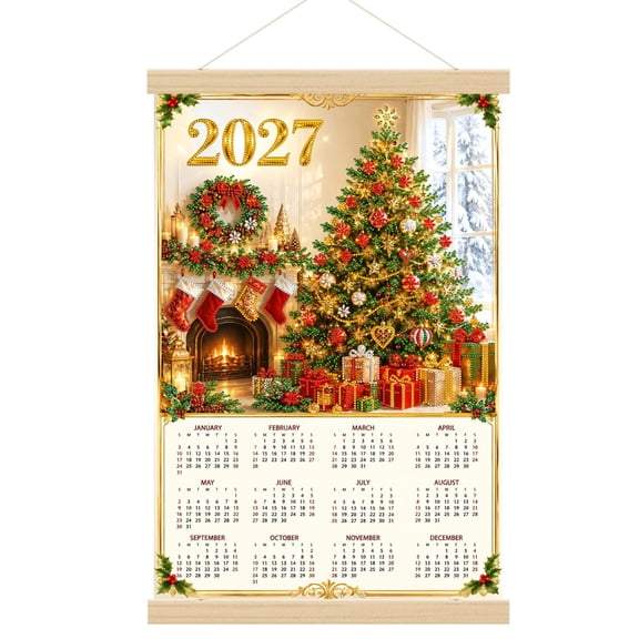 DIY 2027 Diamond Art Painting Wall Calendar (Full Year) with Wooden Hanging Scroll – Therapeutic & Stress-Relieving Craft – Holiday Decor & Gift for Christmas and New Year（定制款）-Christmas
