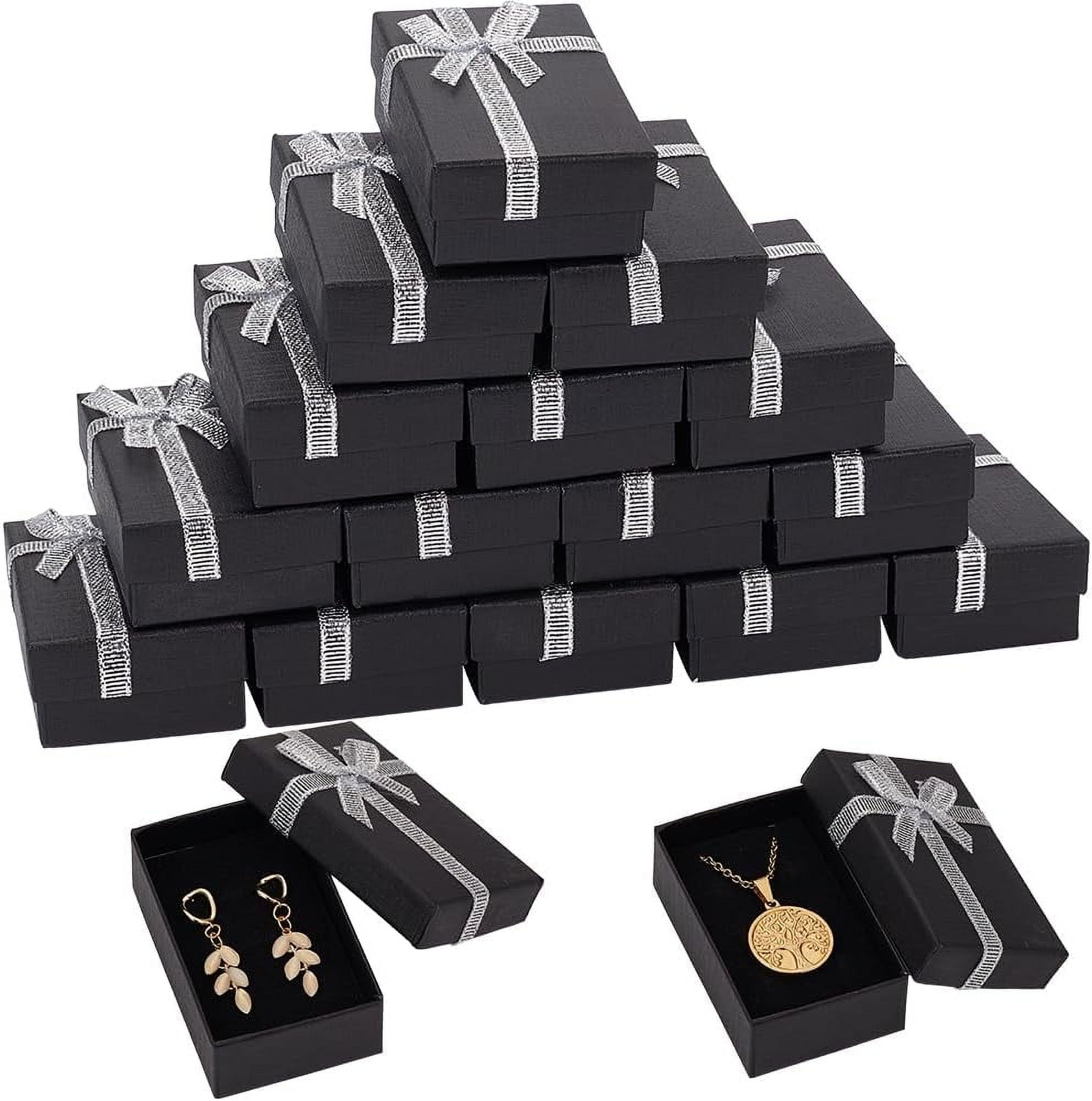 DIY 20PCS 3x2x1 inch Small Jewelry Box Cardboard Empty Gift Boxes with Lids Bulk Black Paper Ribbon Bowknot Cases for Earring Jewelry Ring Charms Necklaces Bracelet Christmas Party Packaging Box DIY