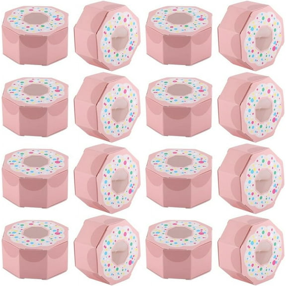 DIY 20Pcs Donut Candy Box Small Paper Favor Boxes Chocolate Cookie Packaging Box with Window Wedding Ceremony Decorations Cake Wrapping Supplies European Wedding Treat Cases for Birthday Party DIY