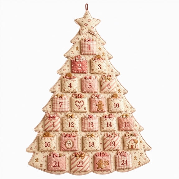 DIY 24 Pocket Fabric Christmas Advent Tree Kit Christmas Craft Decor | Reusable Fabric Wall Hanging Countdown Calendar With 24 Pockets Fun Christmas Craft Activity For Adults Decor Home