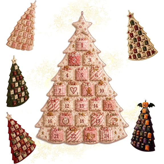 DIY 24-Pocket Fabric Christmas Advent Tree Kit,DIY Holiday Countdown Advent Calendar Decor,Reusable Fabric Wall Hanging Countdown Calendar for Christmas,Holiday Craft Gift for Adults (Pink)