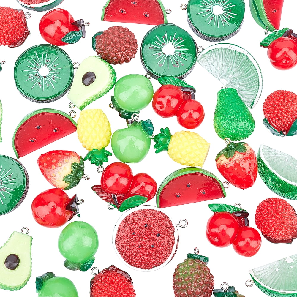 DIY 24Pairs Fruits Themed Resin Earring Making Kits Including 12 Styles Pendants Brass Earring Hooks Jump Rings Mixed Color