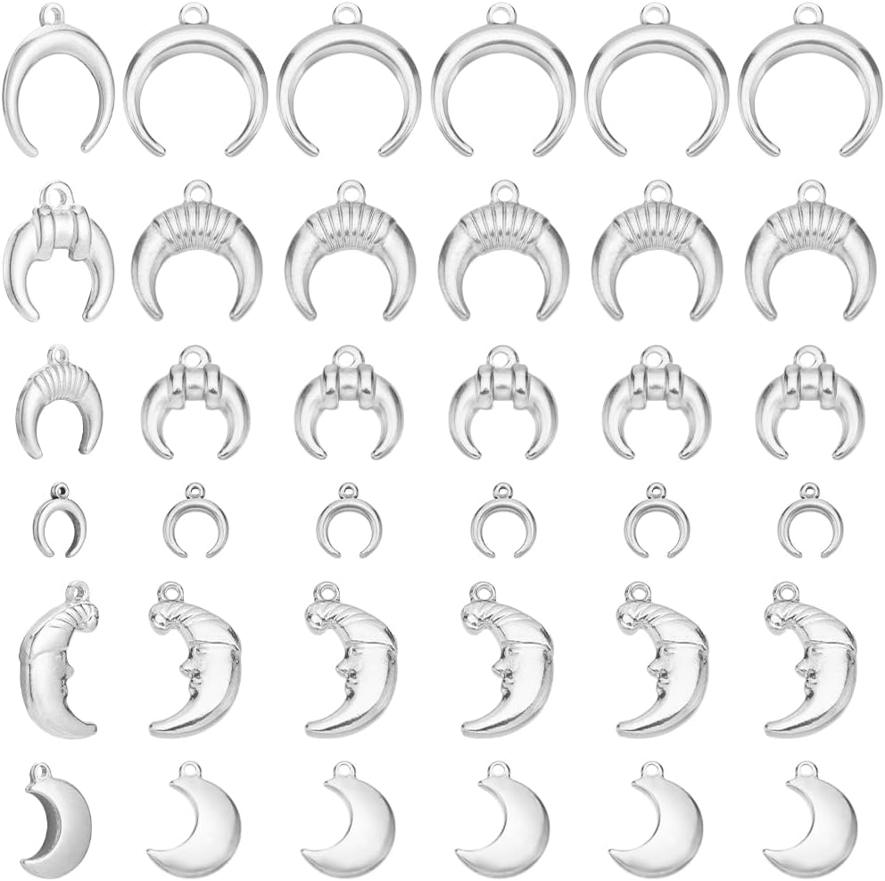 FASHEWELRY 10Pcs Opalite Crescent Moon Pendant Charms - Light Steel Blue, For DIY Jewelry Making