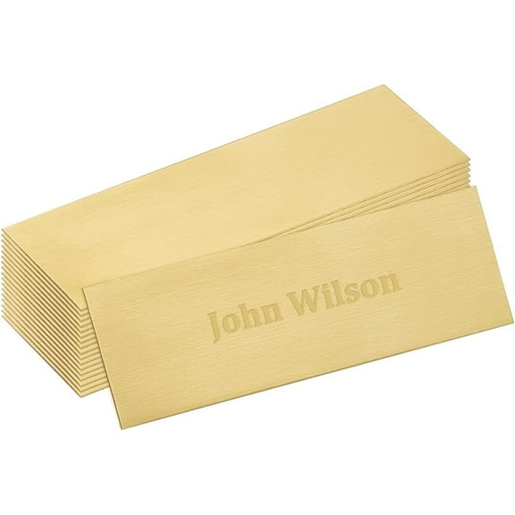 DIY 25pcs Name Plates Laser Engraved Blank Plate Golden Stainless Steel Name Tag Rectangle Frame Name Label Art Tag for Frame with Adhesive Backing 2.99"x 0.98" Personalized Nameplate
