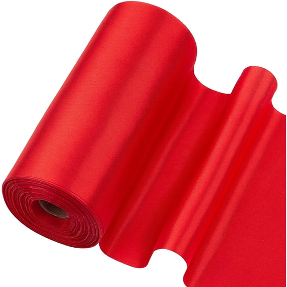 DIY 27 Yards x 6 Inch Wide Double Faced Satin Ribbon Roll Red Polyester Solid Fabric Large Ribbon for Christmas Gift Wrapping Grand Opening Chair Sash Bouquet Bow Making Party Decoration (Red) DIY