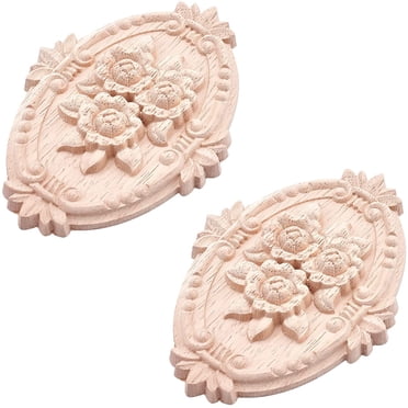 10-20cm Carved Wood Style Rubber Decal Applique Onlay - Unpainted Antique Rosette For Furniture