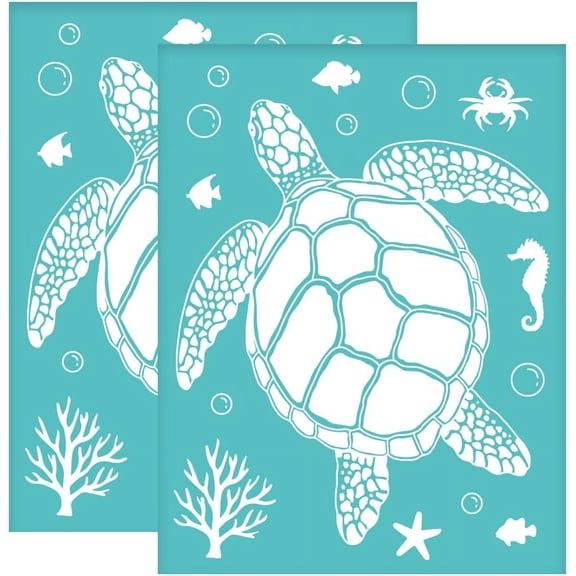 DIY 2Pcs 8.6x11 Inch Self-Adhesive Silk Screen Printing Stencil Sea Turtle Pattern Silk Screen Stencil Starfish and Sea Horse Reusable Mesh Stencils Transfer DIY