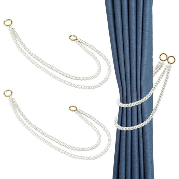 2Pcs Pearls Curtain Tiebacks with Metal Rings Curtain Holdbacks Holders Cord Pearls Strands Decorative Tie Backs for Room Curtains Doubled Pearls Strands DIY