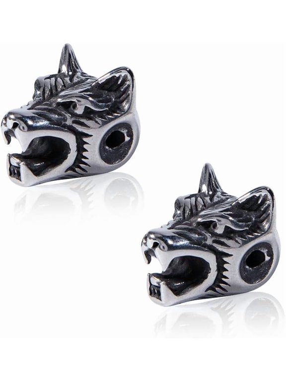 DIY 2pcs 304 Stainless Steel Beads Antique Silver Wolf Head Charms Beads 2mm Hole Animal Head Connector Spacer Beads Metal Loose Beads for Jewelry Making 14x11x11mm