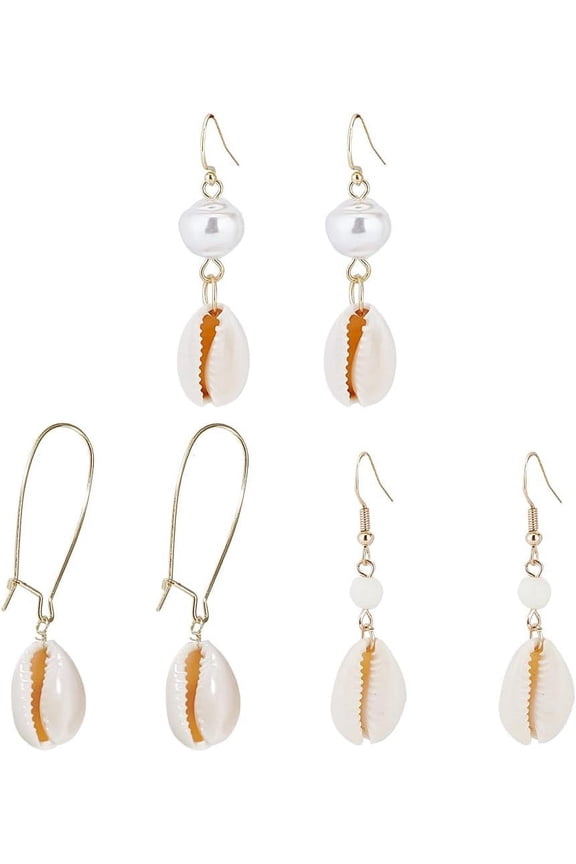 DIY 3 Pairs Shell Earrings Gold Shell Earrings for Women Seashell Earrings Shell Earrings Dangle Sea Shell Earrings for Women with Bohemia Style for Summer Beach DIY