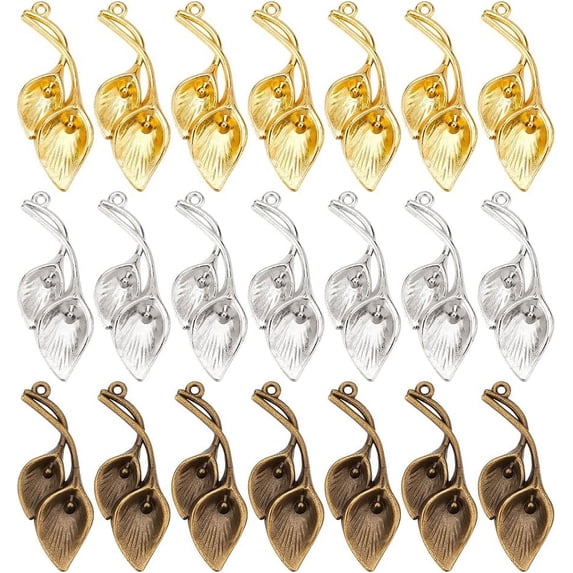 DIY 30 Pcs 3 Colors Alloy Flower Charms Tibetan Style Calla Lily Pendant Vintage Mixed Colors Jewelry Finding Pendants for Necklace Earring DIY Craft Making DIY