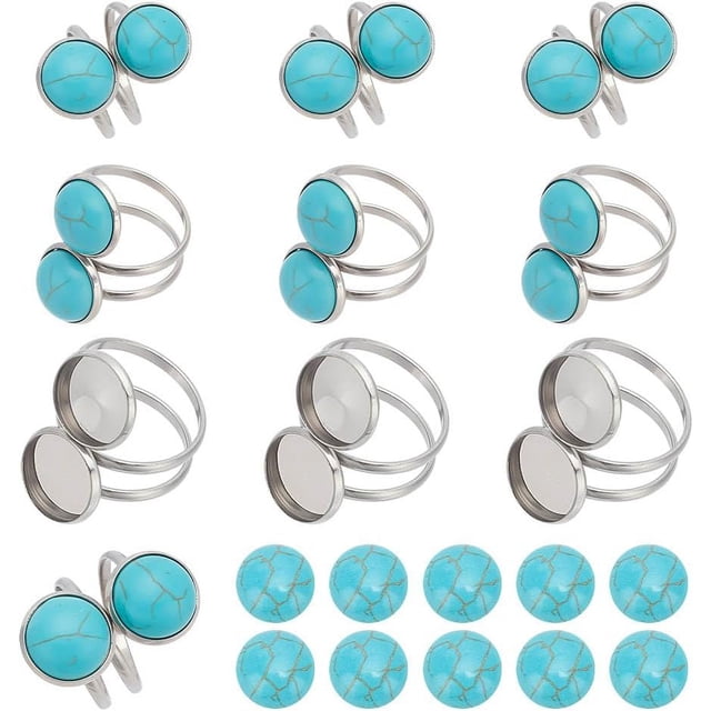 WADORN 8-Set DIY Ring Making Kit – Stainless Steel Open Cuff Ring Bezels With Glass Cabochons, For Jewelry Crafting