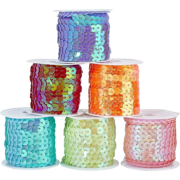 DIY 30 Yards Spangle Flat Sequins 6 Color 6mm Flat Sequin Strip Trim Paillette Spool String Shiny Trim Sewing Paillette String DIY