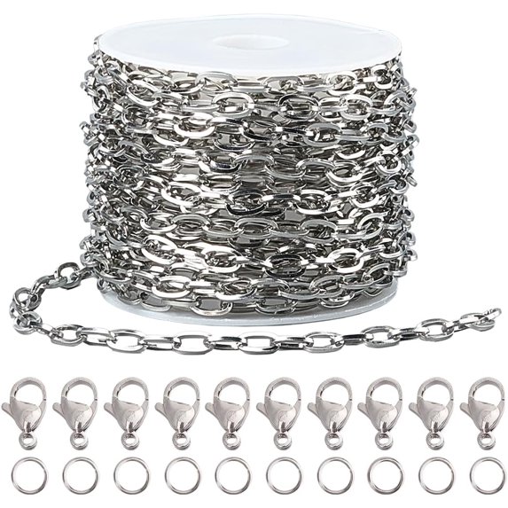 DIY 304 Stainless Steel Cable Chains Necklaces/Bracelets Making Kits Stainless Steel Color 7x4x0.8mm