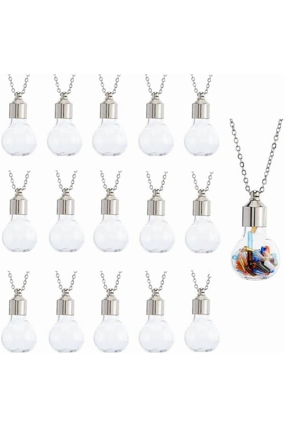 DIY 304 Stainless Steel & Glass Bottle Pendant Necklace Making Kits Flat Round 30x19x10.5mm Hole: 2mm