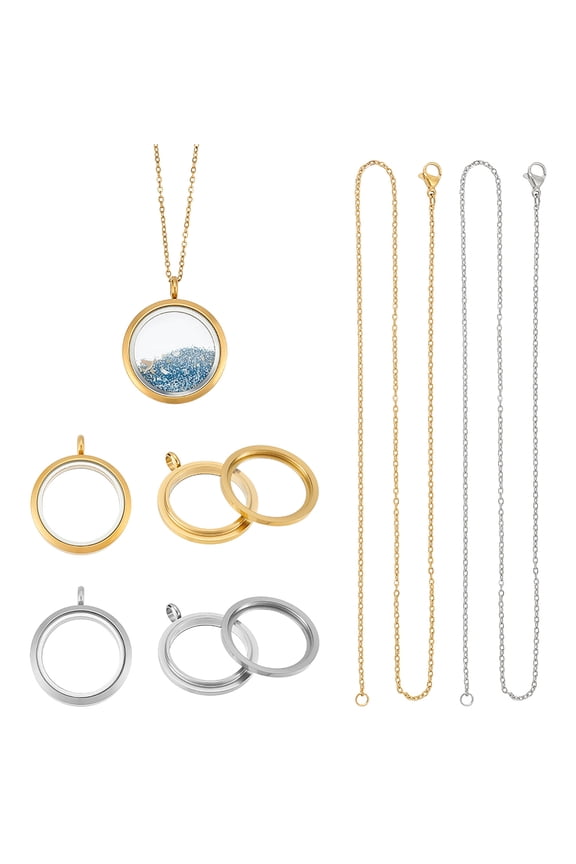 DIY 304 Stainless Steel Locket Pendant Necklaces Making Kits Platinum Golden 450mm