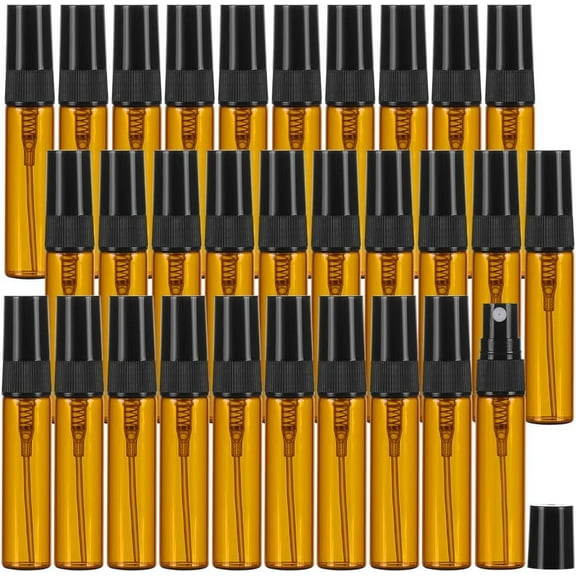DIY 30pcs 5ml/0.17 oz Mini Amber Glass Spray Bottle Refillable Fine Mist Sample Bottle Small Travel Spray Bottle for Perfume Liquid Cosmetics Essential Oils DIY