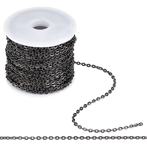 DIY 32 ft Necklace Chains Black Iron Cross Chains Link Cable O-Shaped Chain for Necklace Jewelry Accessories DIY Making-3x2.2x0.6mm DIY