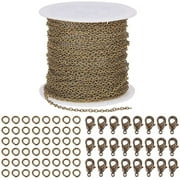 NOBRAND DIY 33 Feet Antique Bronze Curb Cable Chain Link Necklace 1.5x2mm Links with 30 Brass Lobster Claw Clasps and 100 Brass Jump Rings Antique Bronze Jewelry Making Chain for Bracelet Necklace
