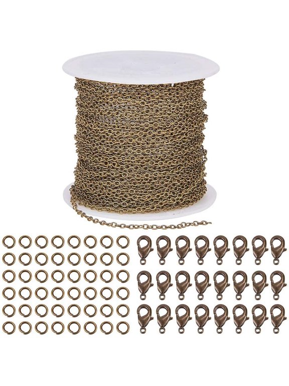 DIY 33 Feet Antique Bronze Curb Cable Chain Link Necklace 1.5x2mm Links with 30 Brass Lobster Claw Clasps and 100 Brass Jump Rings Antique Bronze Jewelry Making Chain for Bracelet Necklace