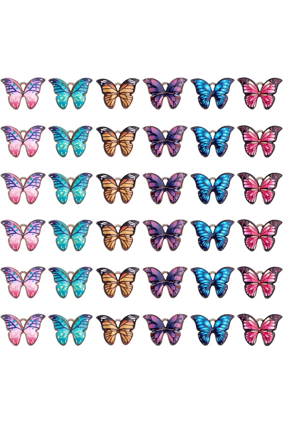 DIY 36Pcs 6 Styles Glod Butterfly Enamel Pendant Charms Alloy Butterfly Jewelry Charms for Women Jewelry Making Necklace Earrings Bracelet Craft Findings DIY