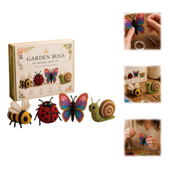 DIY 3D Animal Bead Kit, 4pcs Animal Beading Crafts with Instructions, Cute Bead Art Handmade Bird Gift for Beginners & Craft Enthusiasts(Garden Bugs)