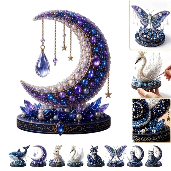 DIY 3D Beaded Animal Figurine Craft Kit - Celestial Moon Series (8 Magical Styles), Safe PET Beads with Base & Tools | No-Glue Assembly | Fun Creative Gift (Crescent Moon)
