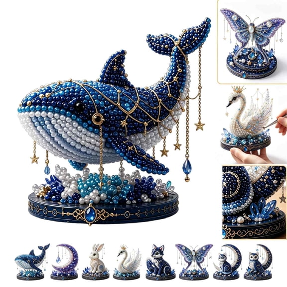 DIY 3D Beaded Animal Figurine Craft Kit - Celestial Moon Series (8 Magical Styles), Safe PET Beads with Base & Tools | No-Glue Assembly | Fun Creative Gift (Owl)