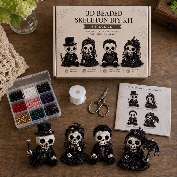 DIY 3D Beaded Halloween Kit Creative Halloween Skull Beading Craft Set with Pre Sorted Beads for Adults & Craft Lovers