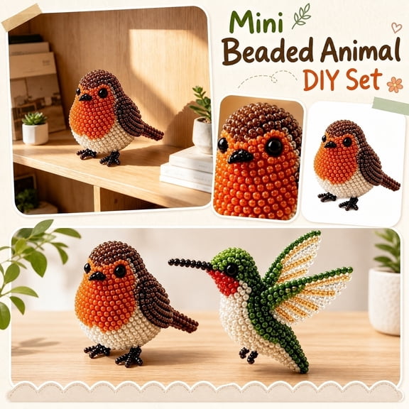 DIY 3D Beaded Wild Bird Figurine Kit,  Nature Inspired Bead Craft Set for Beginners, Handmade Tabletop Ornament for Bird & Craft Lovers