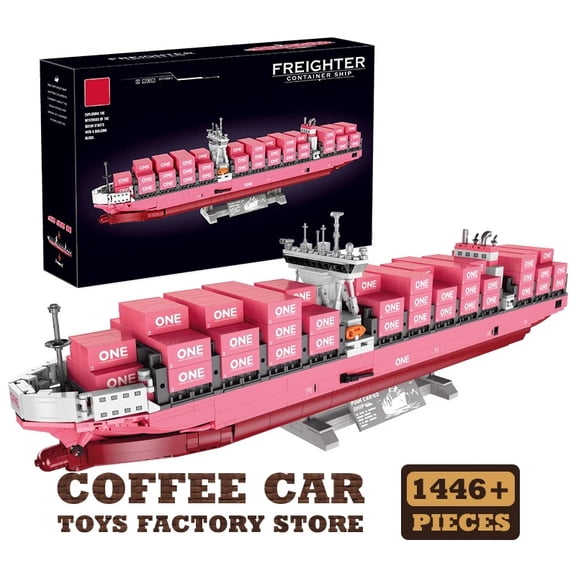 DIY 3D Bricks Puzzle Pink Cargo Ship 1446Pcs Container Boat Assembly Model Kits Vessels Building Blocks Toys Adult Birthday Gift