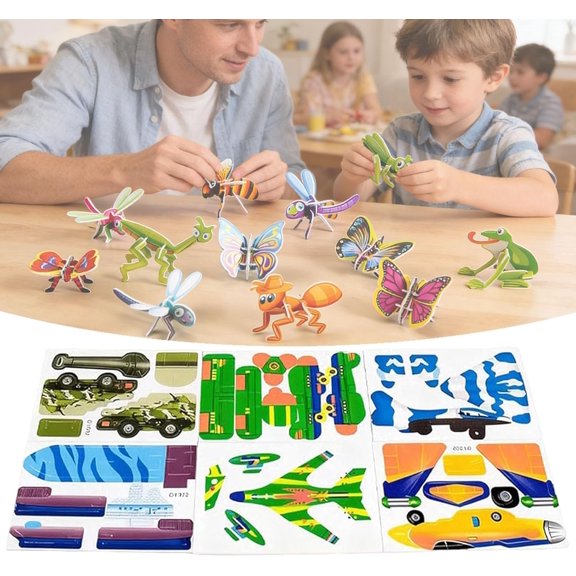 DIY 3D Creative Insect Paper Jigsaw Puzzle, 25 PCS 3D Animal Puzzles Without Tools, Educational Crafts Kit, Easy Assembly Animal Dinosaur Airplane Theme Screen-Free Activities
