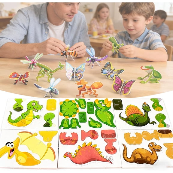 DIY 3D Creative Insect Paper Jigsaw Puzzle, 25-Pack Animal Puzzles Without Tools, Educational Crafts Kit, Easy Assembly 3D Models for Screen-Free Activities (Insect Theme)