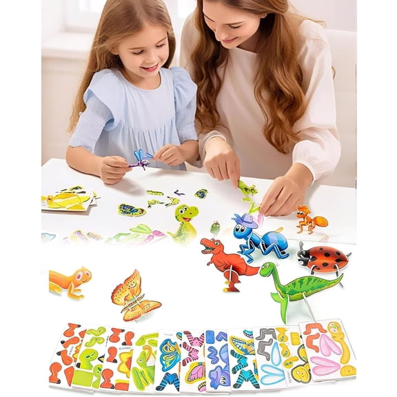 DIY 3D Creative Insect Paper Jigsaw Puzzle, 25 Unique Bugs Building Kit, Educational 3D Animal Puzzles, No Glue Snap-Fit Design, Educational Craft Project (Dinosaurs)
