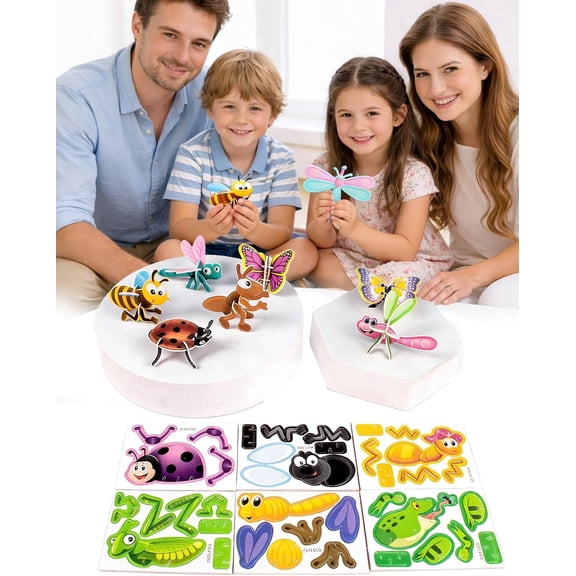 DIY 3D Creative Insect Paper Jigsaw Puzzle, Educational 3D Animal Puzzles for Kids, 25 PCS Smart 3D Assembly Challenge Insect Puzzle Create Freely, Classroom Prizes, Birthday Party Gifts