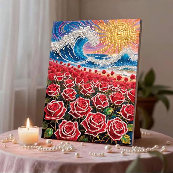 DIY 3D Diamondd Painting Kit, Flower Rhinestone Art Craft for Adults Beginners, Full Drill Round Diamond Embroidery for Home Wall Decor, 6.7" x 8.7"