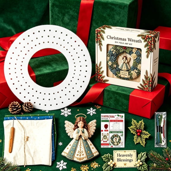 DIY 3D Fabric Poke Wreath Kit, Handmade Christmas Wreath Craft Set with Fabric, Tools and Instructions for Adults and Beginners, Holiday Decor for Front Door, Wall, Home, Gift