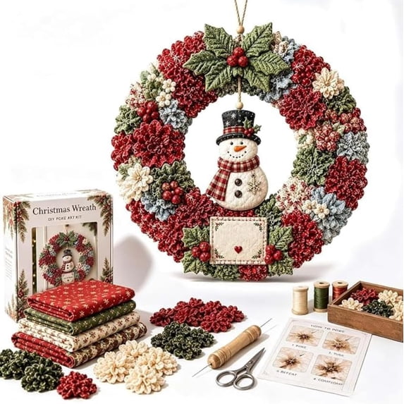 DIY 3D Fabric Wreath Kit, Christmas Poke Wreath Craft Set for Door Decor & Gift